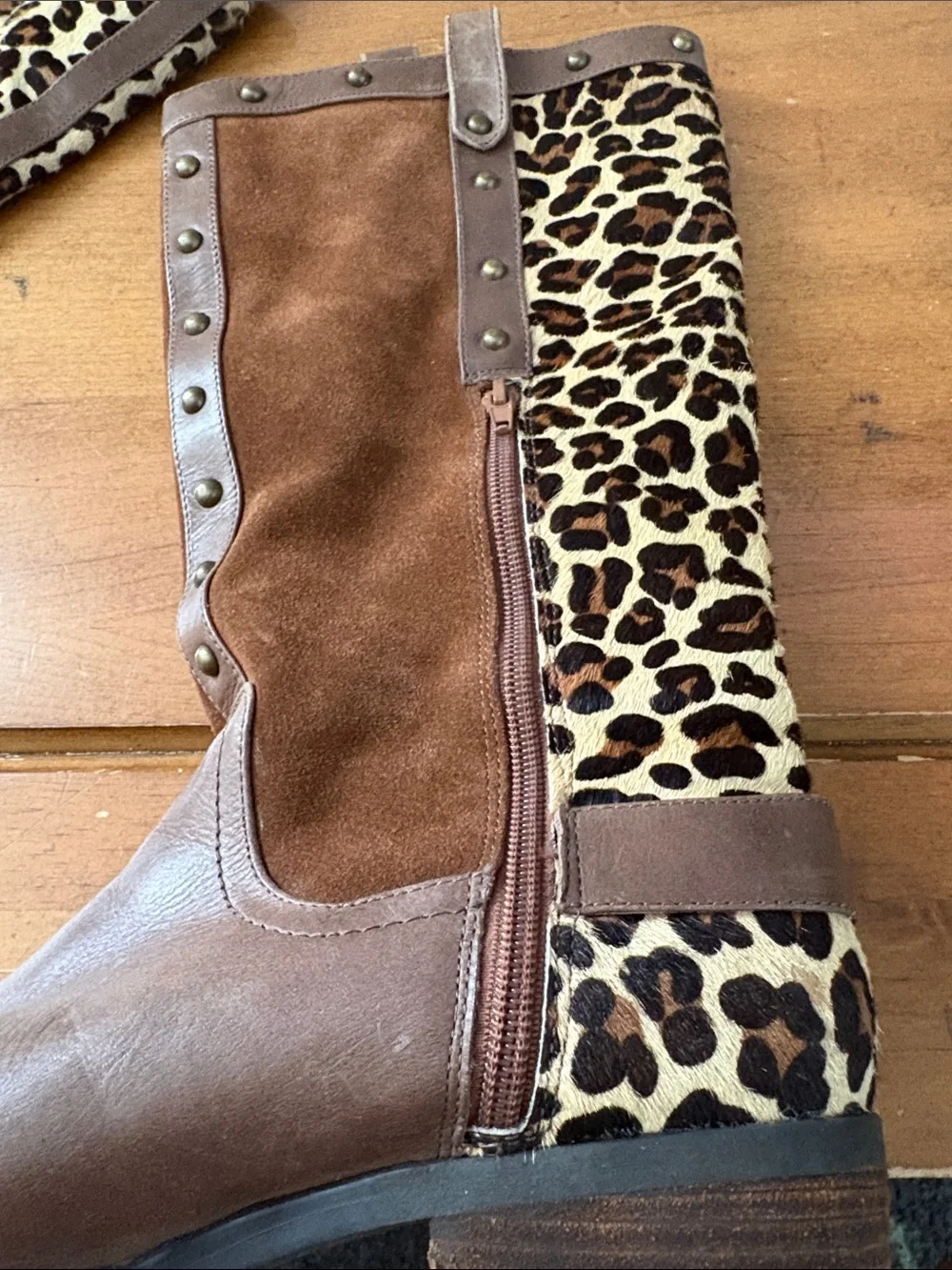 Steve Madden Suede & Leather Knee Boots with Leopard Panel Size 9